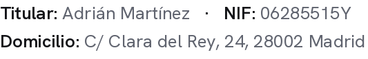 Nombre, NIF y domicilio del titular